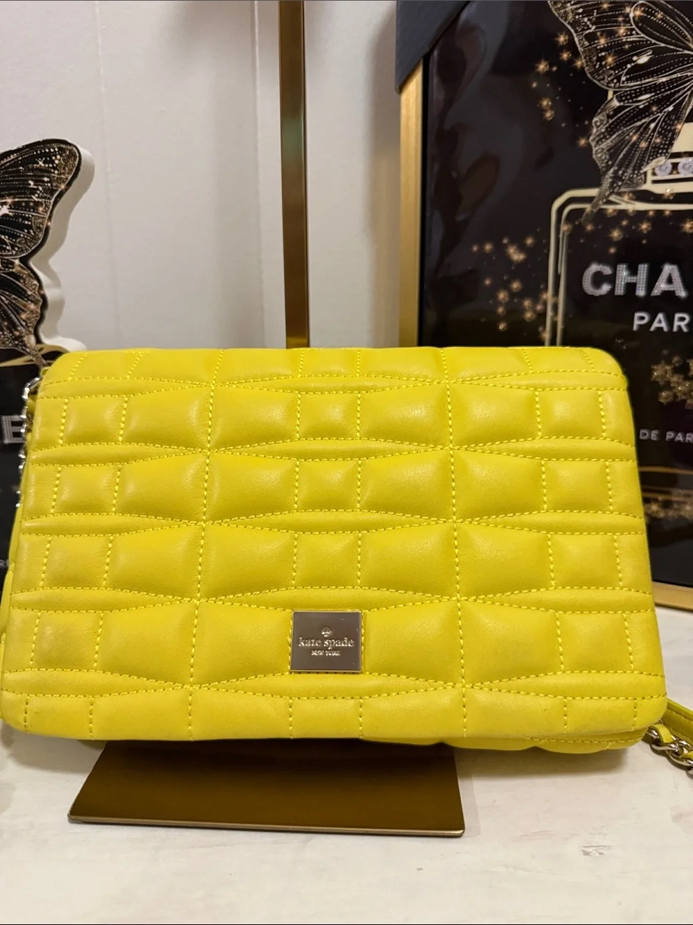 Kate Spade Story Book Yellow Quilted Chain-Handle Crossbody Bag
